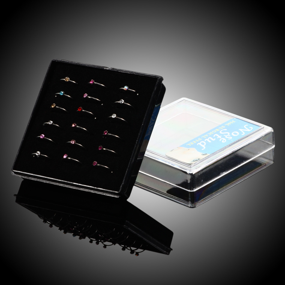 Fashion C Shape Stainless Steel Inlay Zircon Nose Ring 1 Set