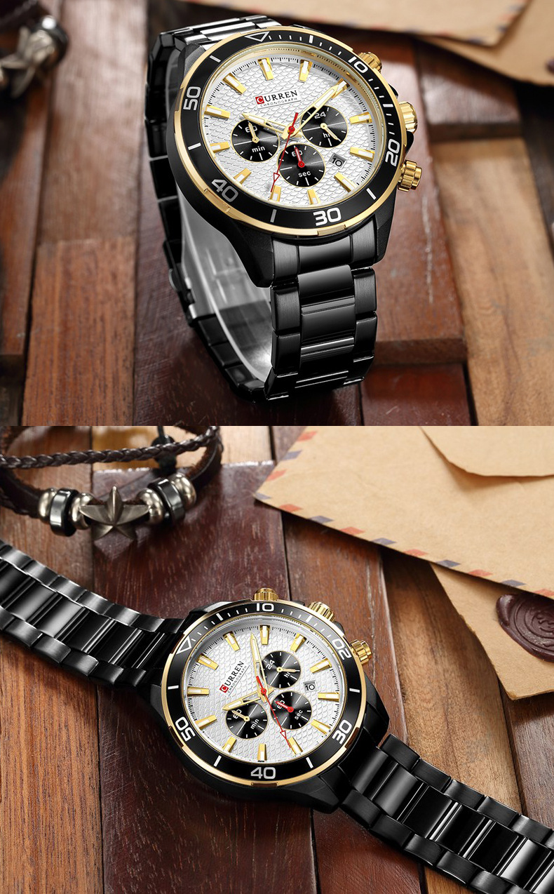 Men's Steel Band Casual Watch - Black White