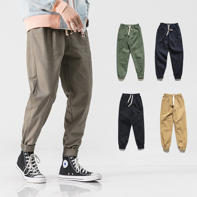 vintage Autumn Explosive money Solid Casual pants solar system Youth Trend Easy Beam feet Drawstring trousers