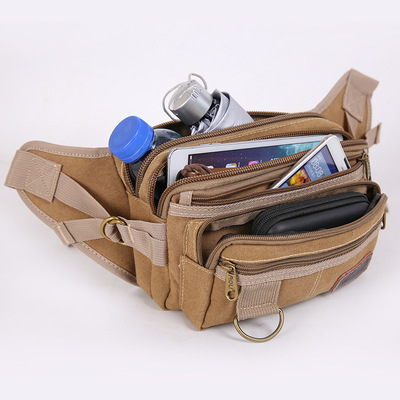 帆布腰包男士多功能戶外休閑旅行歐美風大容量防撕裂腰包工廠代發