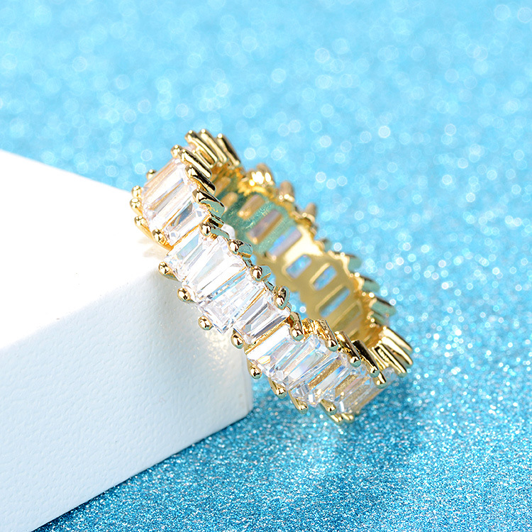 Simple Style Trapezoid Copper Plating Inlay Zircon Rings 1 Piece