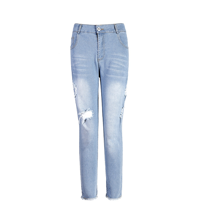 Women's Jeans In Europe And America Tattered Tassel With Holes Small Feet Show Thin