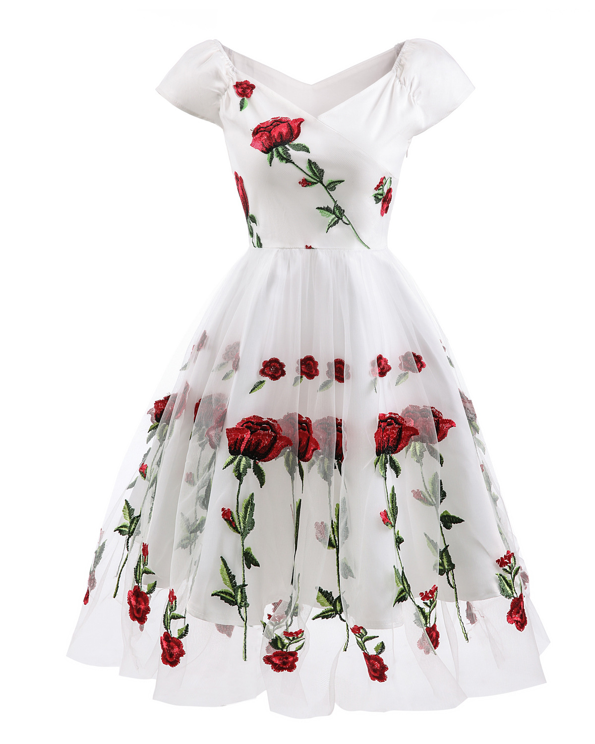 Frau Swing-Kleid Ferien V-Ausschnitt Kurzarm Blume Midi-Kleid Täglich display picture 5