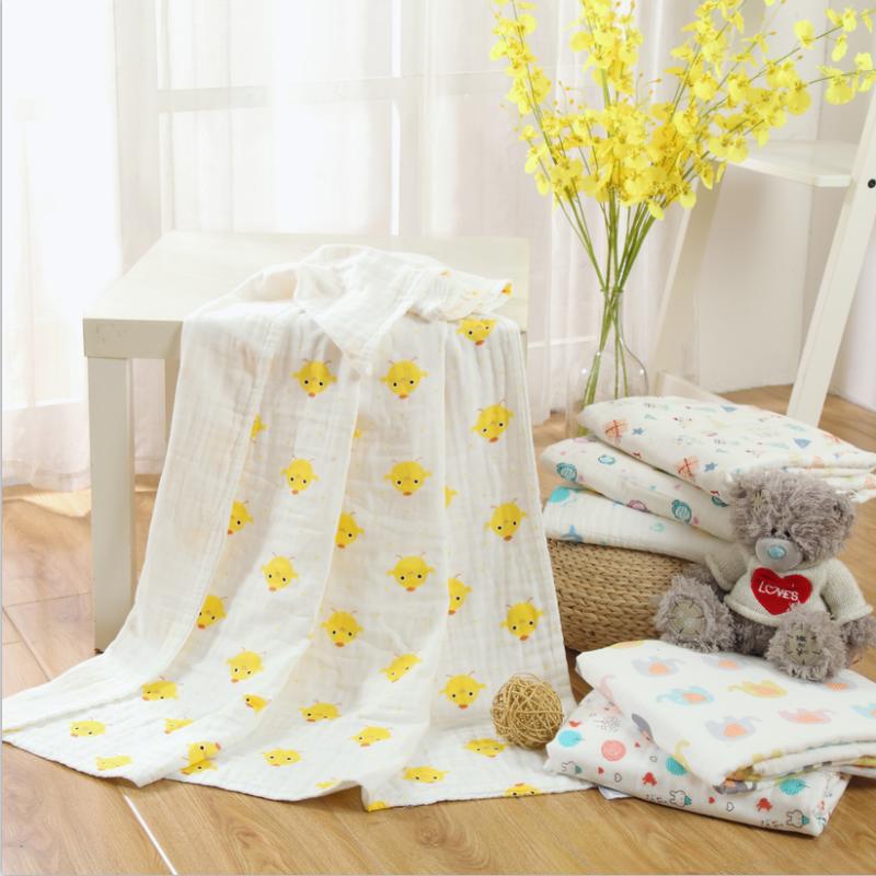 纯棉六层纱布起皱加密加厚印花卡通婴儿童方形浴巾 抱被 童被批发