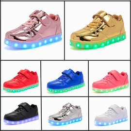低帮LED灯鞋儿童单扣发光鞋USB充电学生板鞋魔术贴儿童运动鞋批发