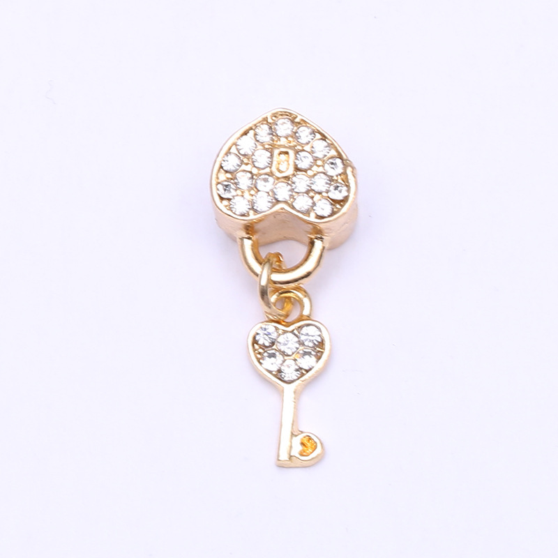 Simple Style Heart Shape Key Lock Alloy Plating Inlay Rhinestones Jewelry Accessories display picture 1
