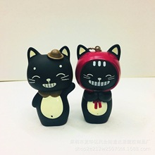 创意可爱学生钥匙挂件搪胶公仔小黑猫摆件 动物卡通猫PVC搪塑娃娃