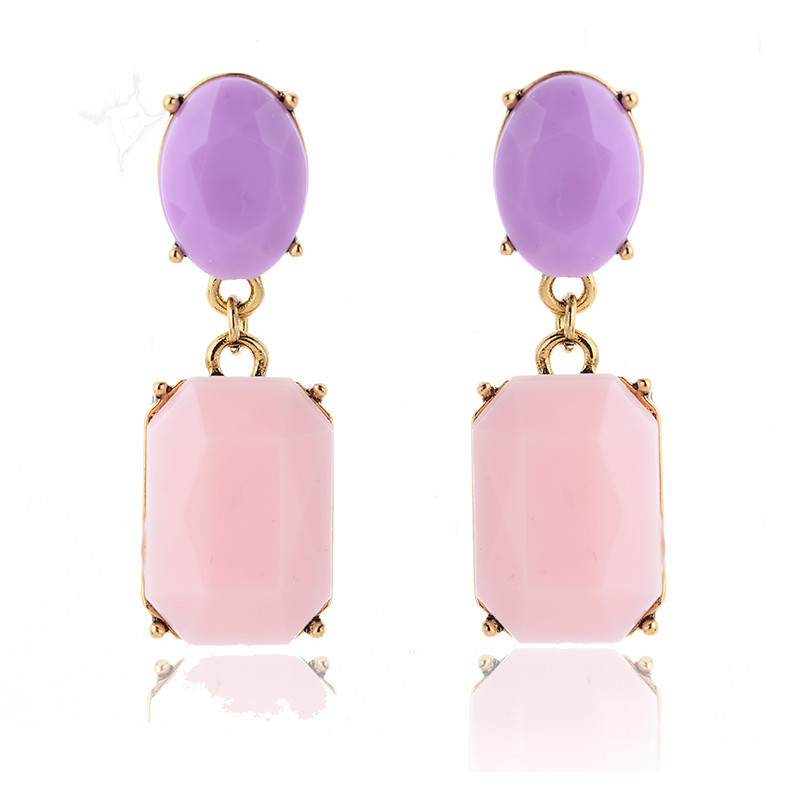 Women'S Gender 1 Pair Glam Oval Rectangle Alloy Plating Resin Women's Drop Earrings