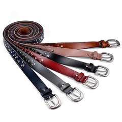 Fashion Trend Women's Belt Calfskin Rivet Water Diamond Embroidered Pin Buckle Belt Korean Style Casual Pants Belt for Women