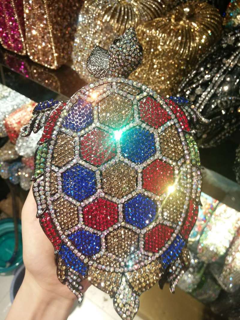 Túi clutch nữ đính đá pha lê thủ công dự tiệc — xanh lá cây, Vàng ánh, Đen ánh, màu đen chi tiết 3
