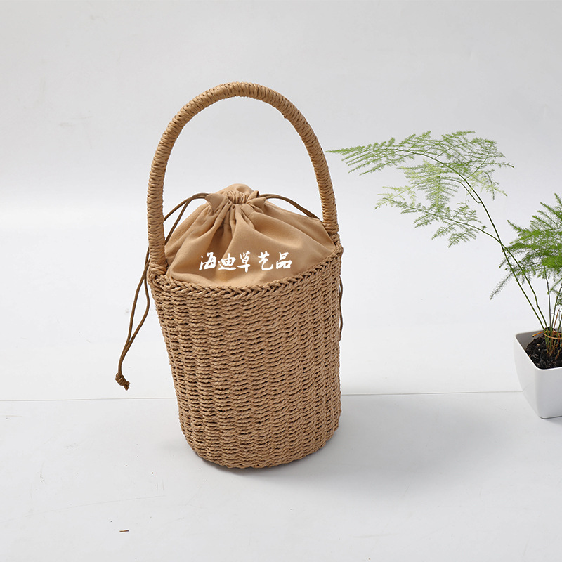 2018热销款 时尚小圆桶包手提草编小圆筒编织包|ms