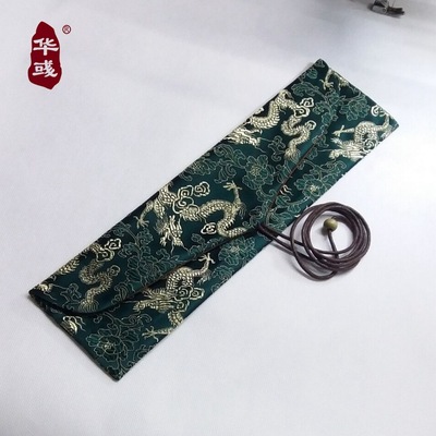 华彧 中国龙墨绿色锦缎提花香道 茶道 礼品布袋深圳厂家可定制