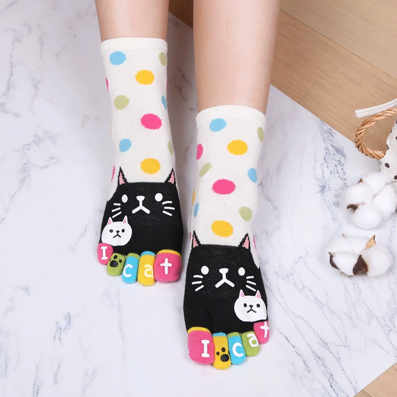 Пальчиковые носки оптом хлопковые носки оптом для Taobao Tmall милый рисунок кота мультфильм пять пальцев носки