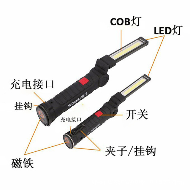 biên giới COB thiết kế cho đèn làm việc cầm tay di chuyển với đèn ánh sáng đa năng đóng mở khẩn cấp nam châm phía dưới Đèn pin