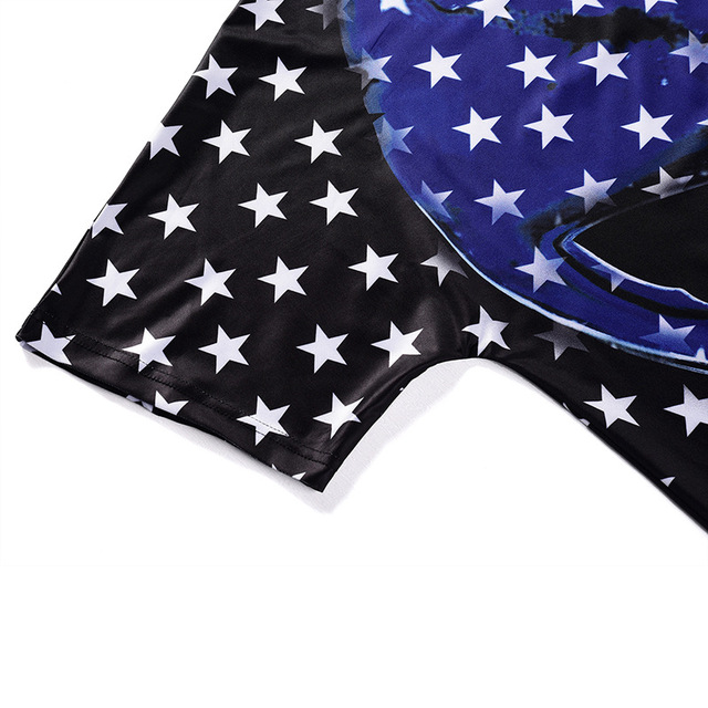 Digital Flag Skull Printed T-shirt Street Youth Knitted Shirt