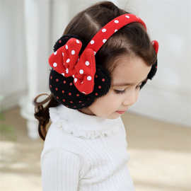 大红波点蝴蝶结伸缩儿童耳罩儿童耳包保暖耳包冬季女童耳罩耳包