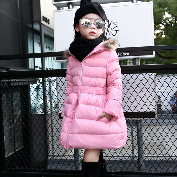 Vanke Bear 2025 New Autumn and Winter New Style Medium and Large Children's Waist Skirt Mid-Length Fur Collar down Silk Jacket