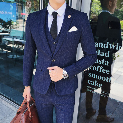 Gentleman England Self cultivation man stripe Suit marry Groom Groomsman full dress man 's suit Three-piece Suite Business Suits