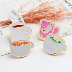 歐美飾品跨境貨源創意咖啡杯卡通胸針時尚合金徽章衣飾包包裝飾品