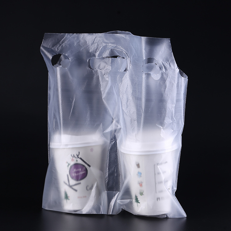 TOMIKO一次性打包袋双杯加厚塑料袋双杯手提胶袋奶茶杯外卖袋