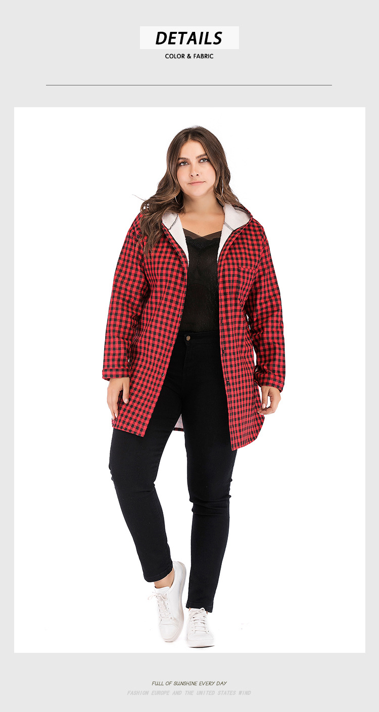 Plus Size Hooded Plaid Jacket NSJR17190