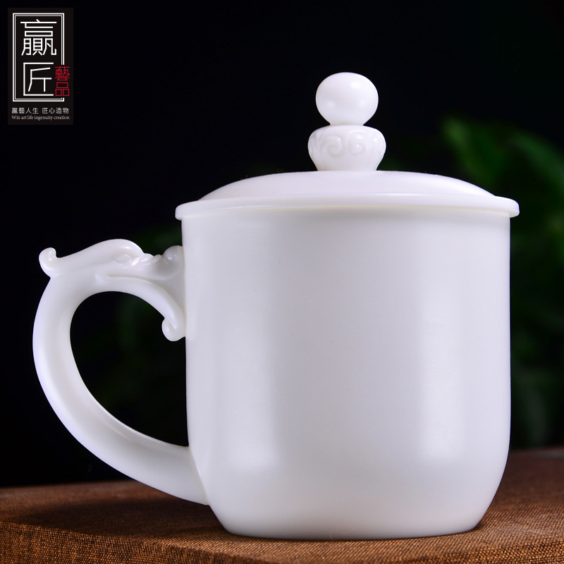 Winjiang dehua porcelana blanca Oficina Taza de cerámica hecha a mano taza de agua taza de regalo Lucky reunión Oficina taza de té