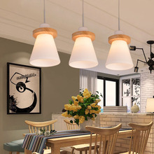 速賣通熱銷北歐簡約餐廳玻璃實木吊燈創意吧台過道服裝店裝飾吊燈