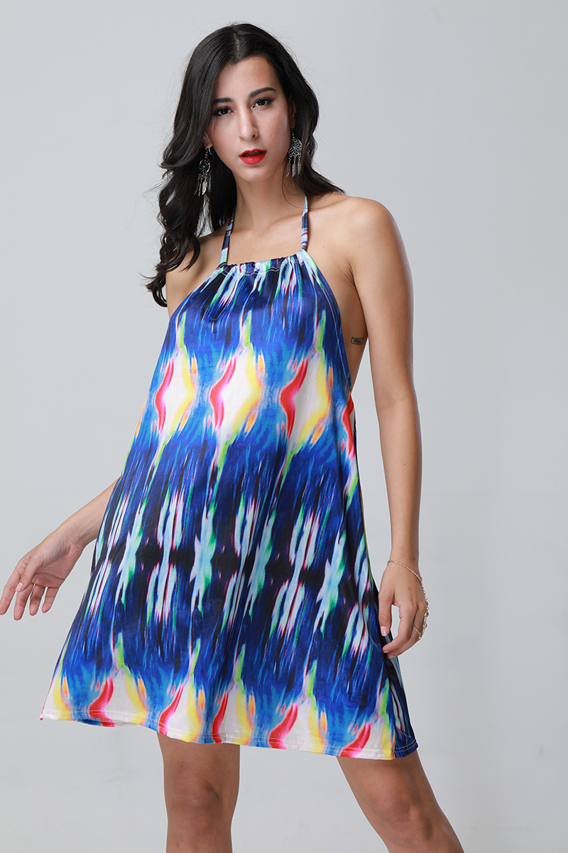 Digital Print Backless Dress Womens Sexy Beach Mini Dress Lightweight Stylish Perfect for Summer Wholesale