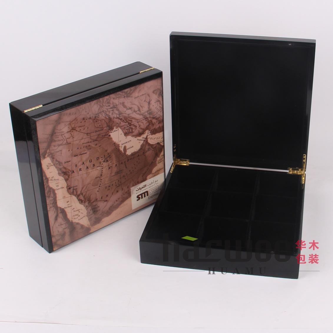 定制批发阿拉伯地图木质茶叶袋礼盒印度斯里兰卡茶叶包装盒