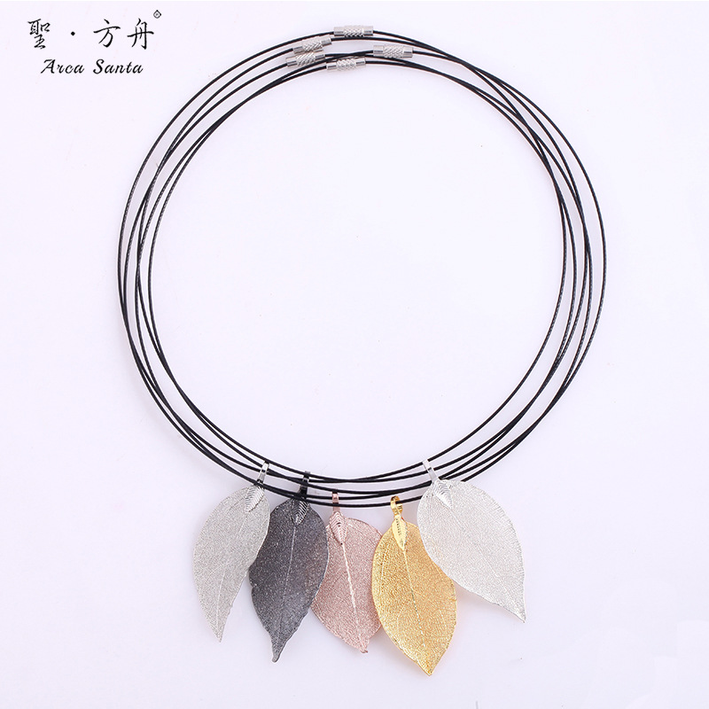 跨境饰品货源天然真树叶女士项链时尚精品项圈真树叶吊坠项链批发