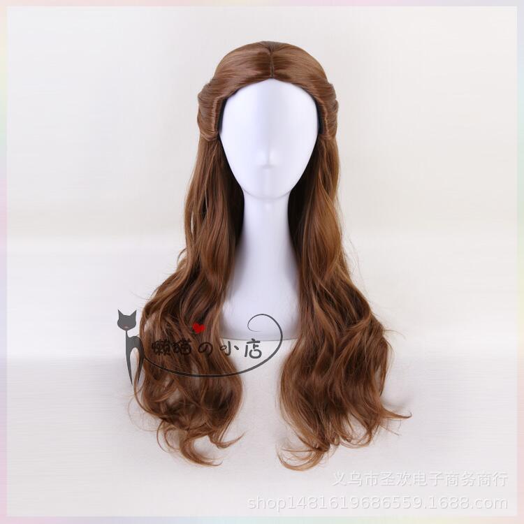 Beauty and the Beast Belle Princess 2018 New Wig Mixed Dark Brown Light Brown Long Curly Hair cosplay
