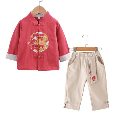 children Improvement Tang costume Autumn Boy suit Chinese style Children's clothing Cotton and hemp ancient costume Female baby Chinese style Retro clothing