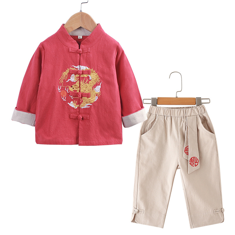 children Improvement Tang costume Autumn Boy suit Chinese style Children's clothing Cotton and hemp ancient costume Female baby Chinese style Retro clothing