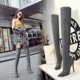 125-2 the European and American fashion wind high with fine with pointed sequins shine nightclub sexy show thin knee-high boots