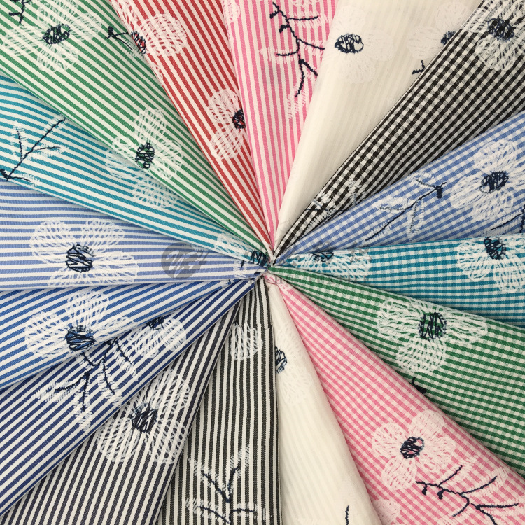 【植物印花】0.1CM格条超细旦底布19年春夏款 童装衬衫连衣裙面料