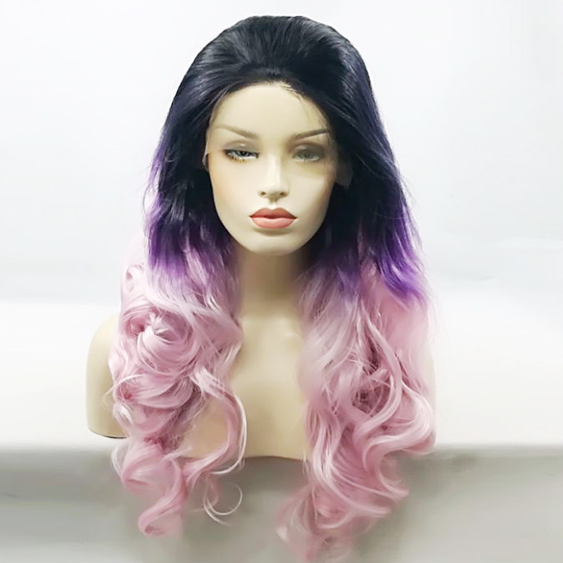 Chemical Fiber front lace wig big wave medium high temperature silk half hand hook headgear in stock