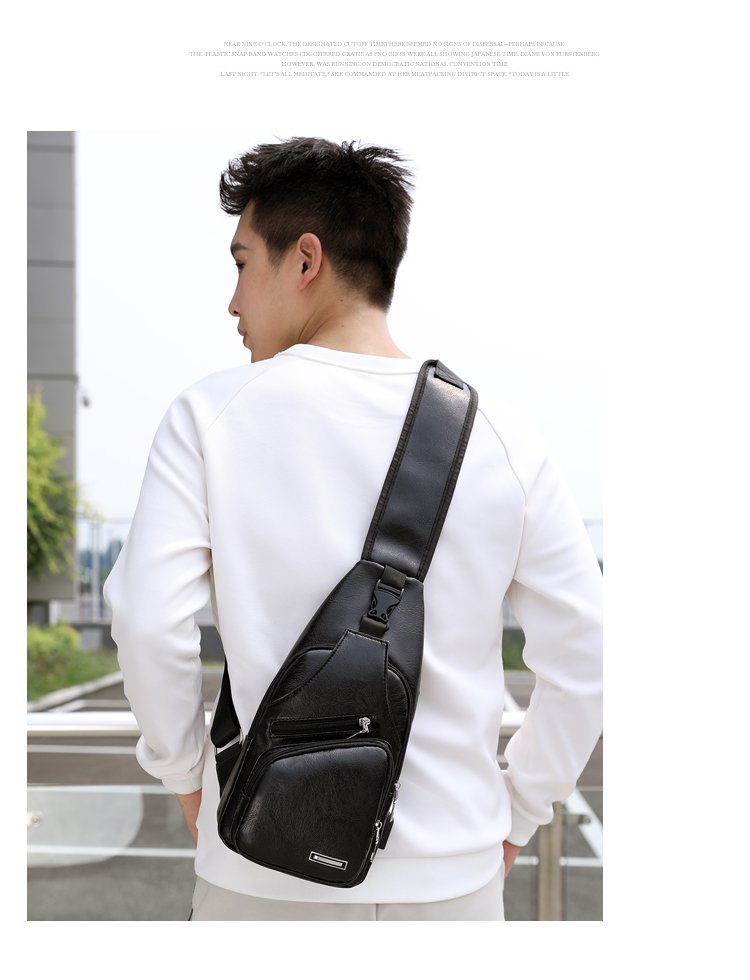 Cross -border explosion USB men's chest bag portable charging casual mesengers outdoor sports PU chest bag