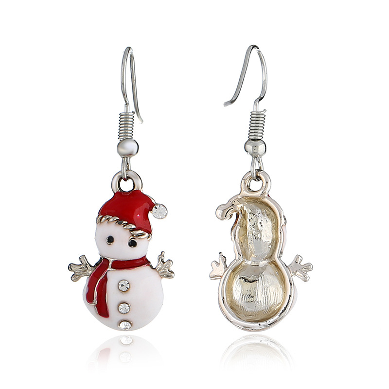 Retro Christmas Hat Snowman Alloy Enamel Inlay Rhinestones Christmas Women's Earrings Necklace display picture 3