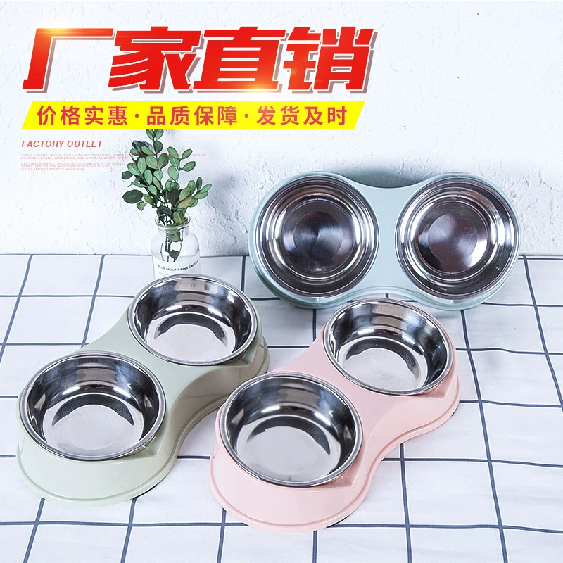 Двухслойный двойного назначения предпочтительного класса пластика из нержавеющей стали двойной чаша Pet Bowl брызгозащищенная миска для собак миска для кошек диагональная миска для кошек