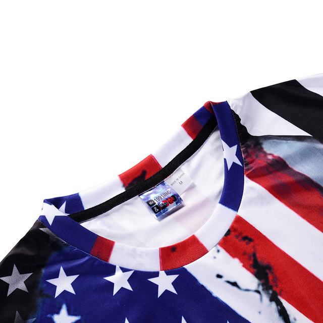 Digital Flag Skull Printed T-shirt Street Youth Knitted Shirt