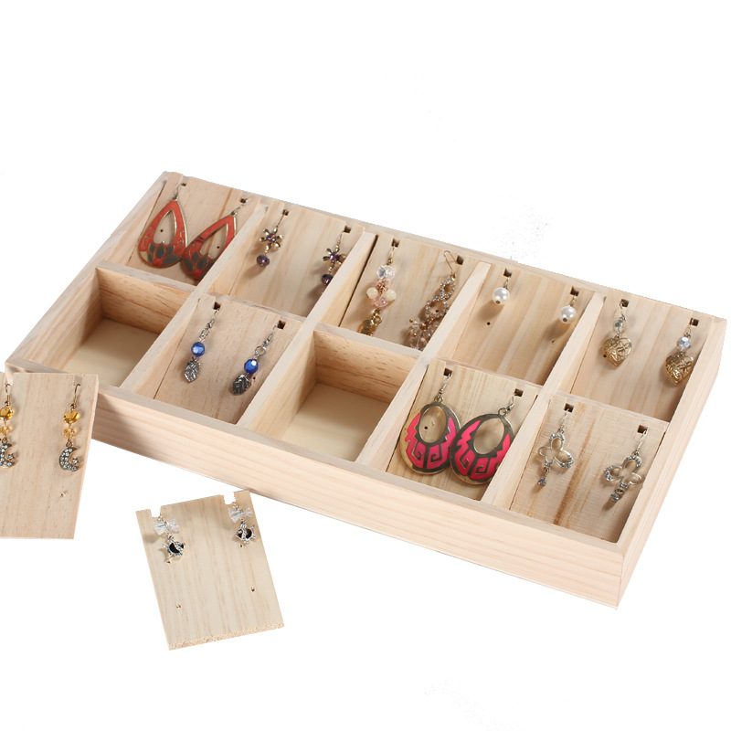 实木耳钉盘原木首饰架散珠饰品展示盘耳环项链收纳盘银饰吊坠格盘