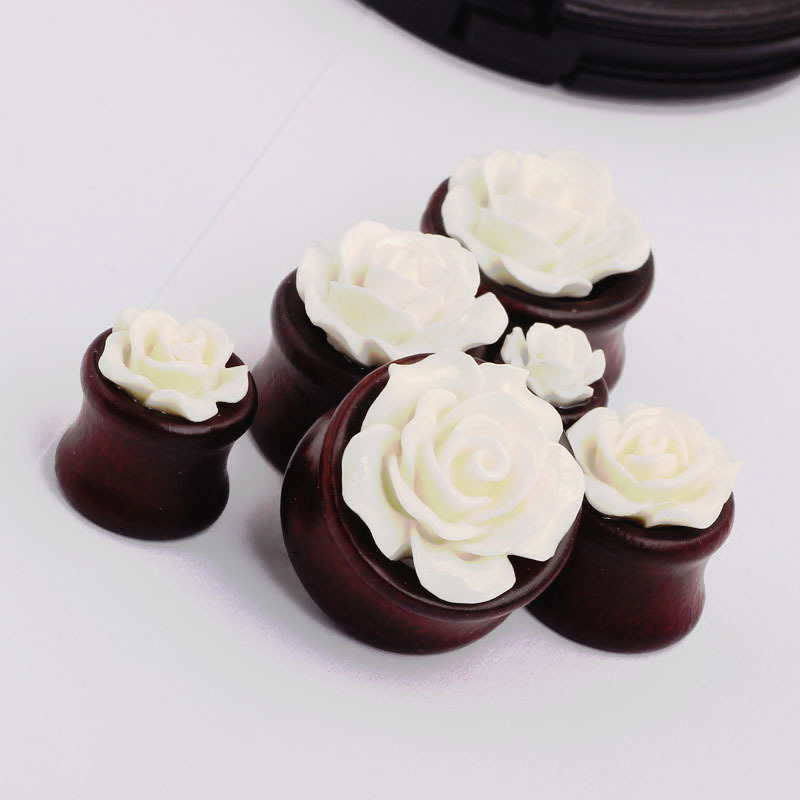 Stainless Steel Auricle Earrings 6 Pcs/Set Acrylic Wood Bamboo Flower Ear Gauges Body Piercing Earrings detail image 8