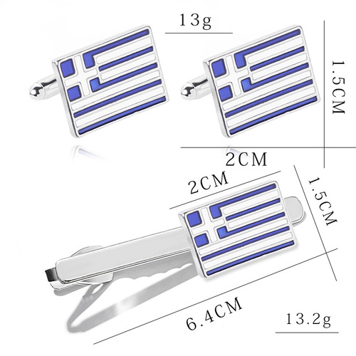 Bulk Rectangle Men's Oil Shirt Cufflinks with Cross, Greek Flag Tie Clip