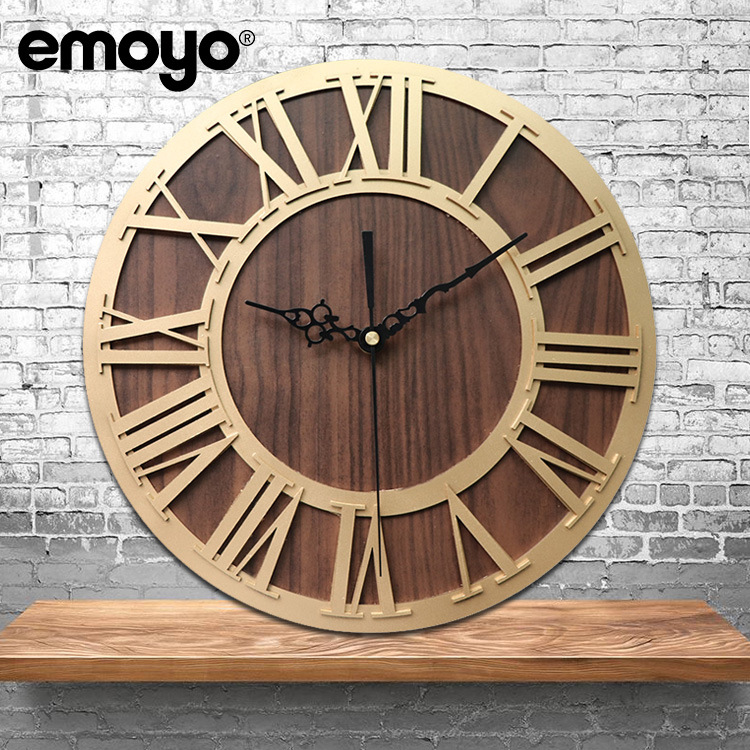 De estilo europeo retro romano de madera digital artesanía Reloj de pared emoyo sala de estar decoración acrílico Reloj de pared reloj creativo