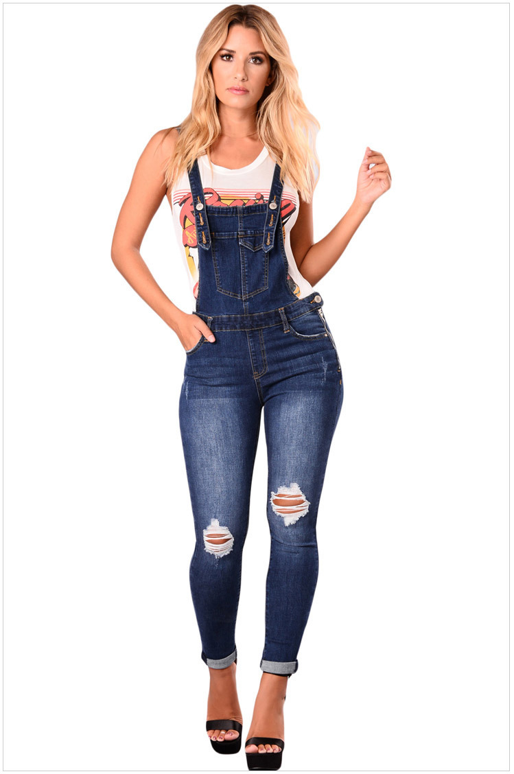 women s ripped hip-lifting suspenders jeans nihaostyles clothing wholesale NSYB77017