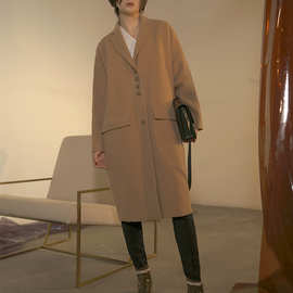 设计师女装 冬季羊毛大衣pi发女中长款欧美直筒外套