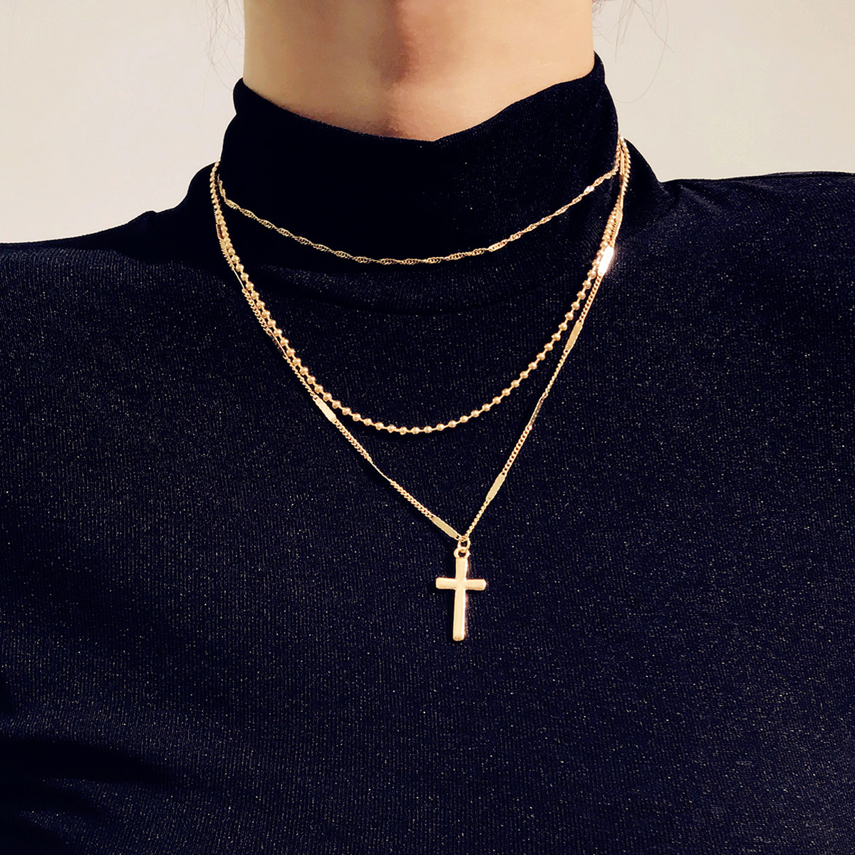 Jewelry Retro Cross Multilayer Necklace Necklace Female Fashion Simple Business All-match Clavicle Chain