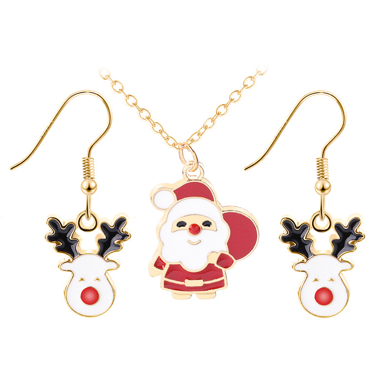 European And American New Ladies Christmas Drip Series Bell Snowman Wreath Santa Claus Necklace And Earrings Suite display picture 97