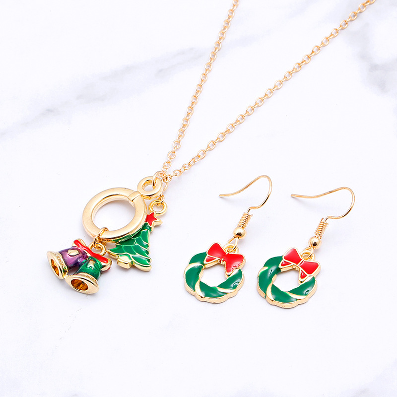 European And American New Ladies Christmas Drip Series Bell Snowman Wreath Santa Claus Necklace And Earrings Suite display picture 54