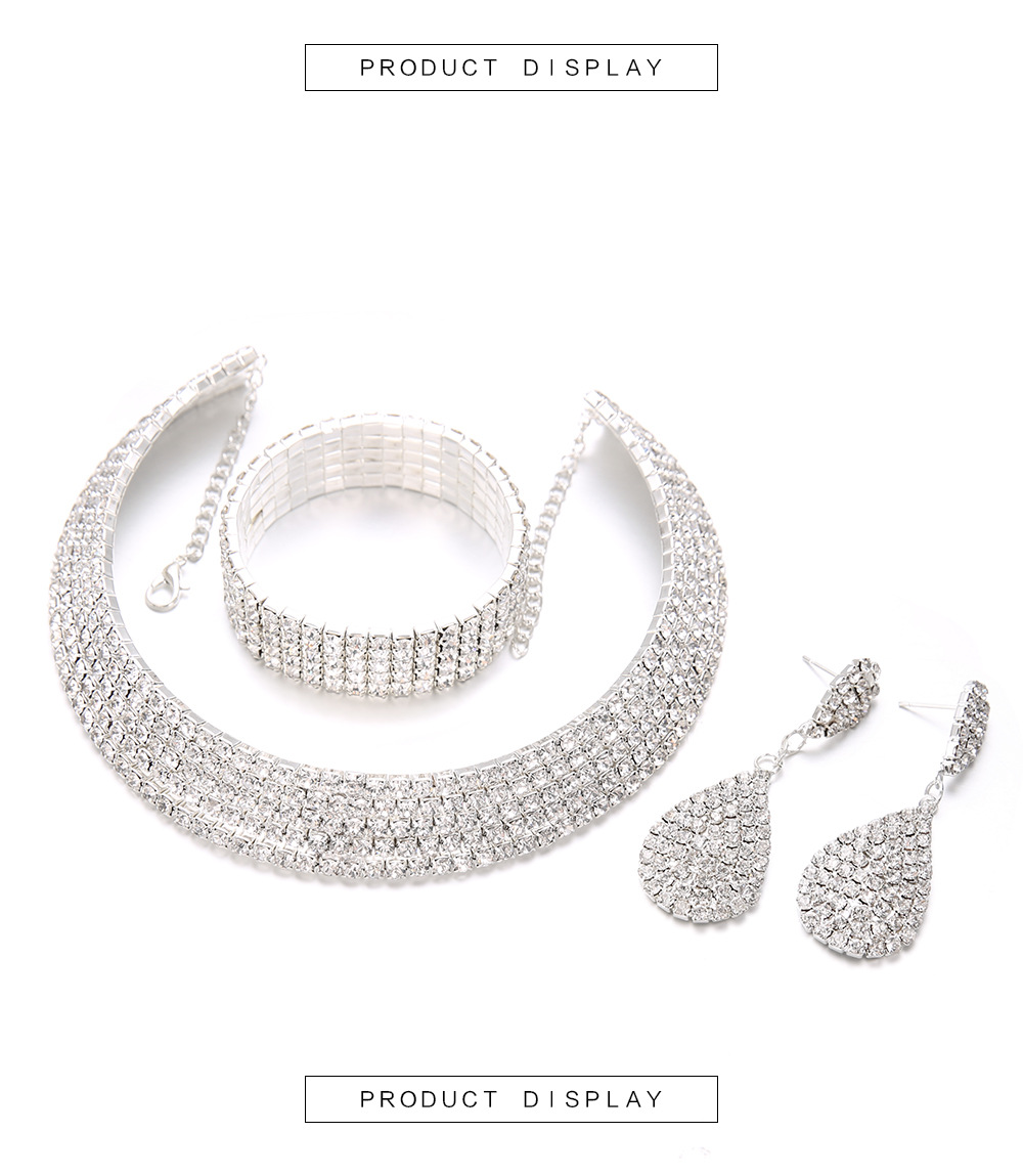 Mode Persnlichkeit voller Diamant mehrschichtige Kragen Halskette Ohrringe Armband dreiteiliges Setpicture2